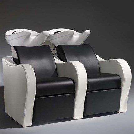 Salon Ambience Double Luxury Wash Unit - White Basin + Footrest